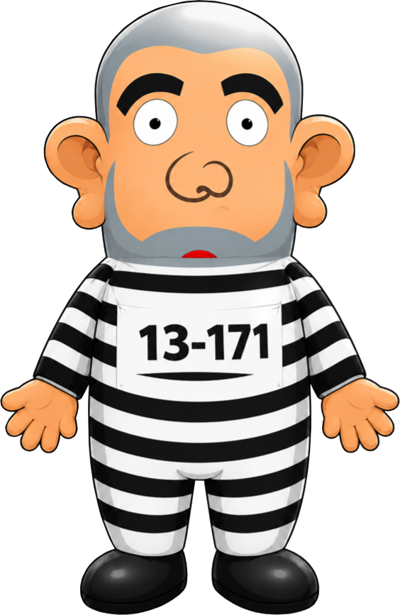 Ilustração do Sr. Chacotinha com uniforme listrado de presidiário